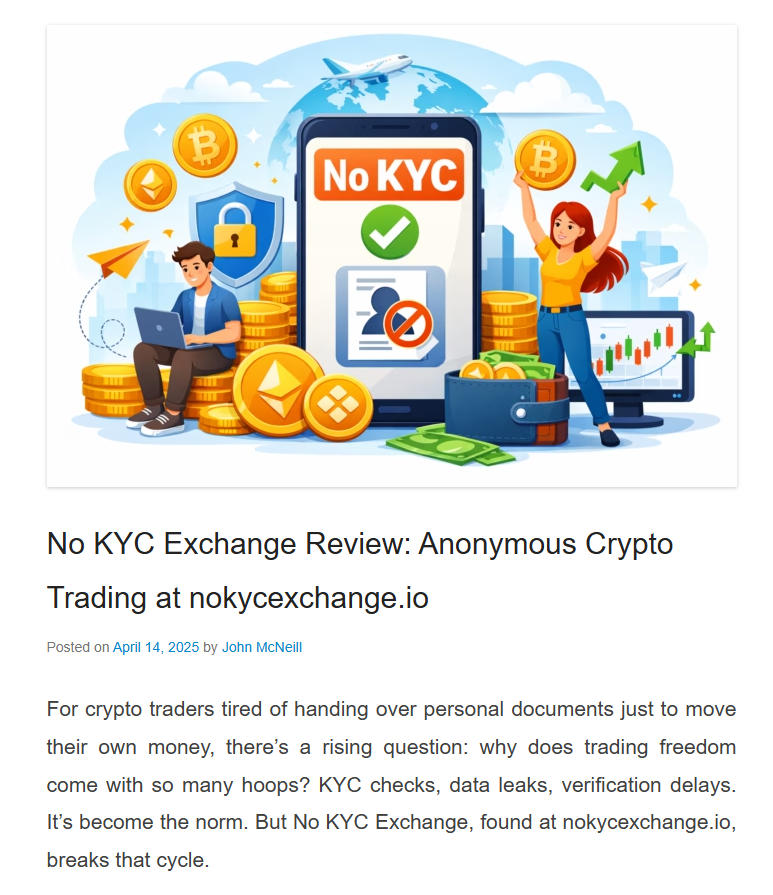 No KYC Exchange Review: Anonymous Crypto Trading at nokycexchange.io
